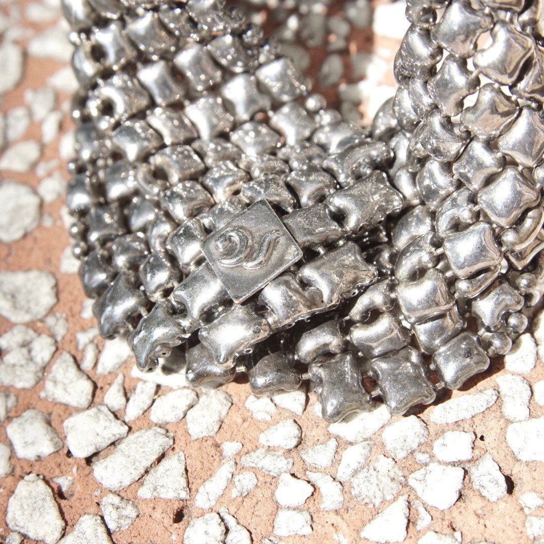 Vintage Rare Sergio Gutierrez Liquid Metal Swarovski Crystal Bracelet, Limited Edition, Mesh Bracelet, Emerald Cut Crystal, Haute Couture