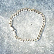 Vintage Italian Sterling Silver Curb Chain Bracelet, 7mm Flat Cuban Link Chain, Solid Silver Chain Link Bracelet, 925 Italy, 9" Long