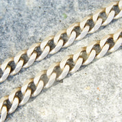Vintage Italian Sterling Silver Curb Chain Bracelet, 7mm Flat Cuban Link Chain, Solid Silver Chain Link Bracelet, 925 Italy, 9" Long