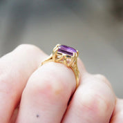 Vintage 14K Gold & Ametrine Gemstone Cocktail Ring, Large Emerald Cut Stone, Ornate Gold Cathedral Setting, Statement Ring, Size 8 1/4 US