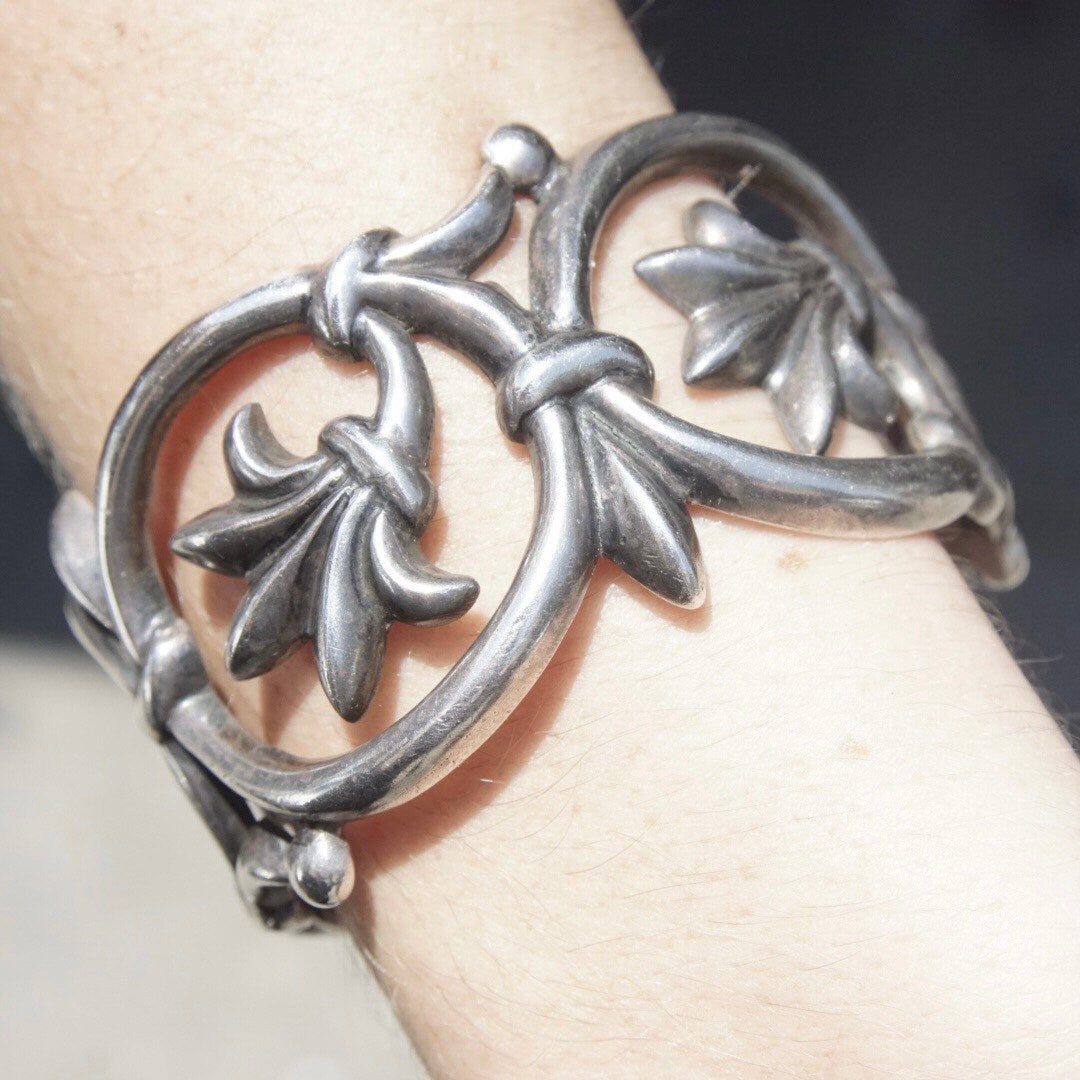 Vintage Signed 1984 MMA 925 Sterling Silver Cut Out Cuff Bracelet, Oxidized Silver Bangle, Gothic Look, 925 Jewelry, Adjustable Bracelet