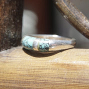 Vintage sterling silver ring with light blue speckled turquoise inlay on tapered band, stackable, size 8 1/2 US