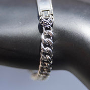 Vintage Sterling Silver Marcasite Engravable Plate Curb Chain Bracelet, 6mm Chain Bracelet, Accent Marcasite, Silver Monogram Plate, 7" L