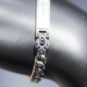 Vintage Sterling Silver Marcasite Engravable Plate Curb Chain Bracelet, 6mm Chain Bracelet, Accent Marcasite, Silver Monogram Plate, 7" L