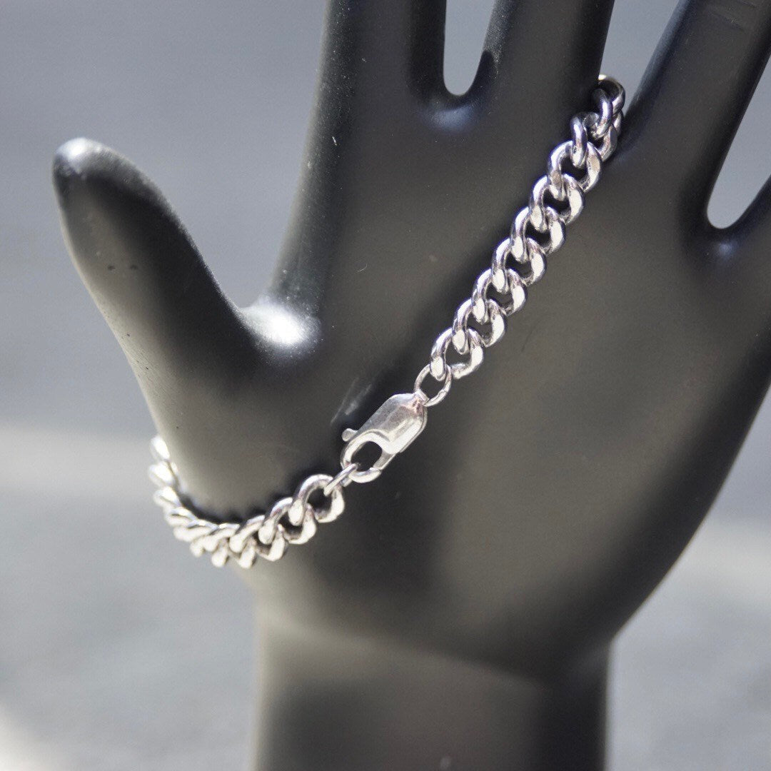 Vintage Sterling Silver Marcasite Engravable Plate Curb Chain Bracelet, 6mm Chain Bracelet, Accent Marcasite, Silver Monogram Plate, 7" L