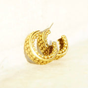 Vintage 14K Gold Hoop Earrings, Bead Textured Open Back Stud Hoops, Small Chunky Yellow Gold Earrings, 585 Accessory, 5/8" L x 1/4" W