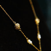 Vintage 14K Gold Pearl Y-Necklace, Elegant Necklace With Gold & Pearl Beads, Loose Rope Chain, Petite/Delicate Gold Choker, 16 1/2" Long