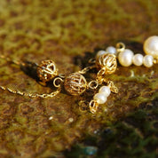 Vintage 14K Gold Pearl Y-Necklace, Elegant Necklace With Gold & Pearl Beads, Loose Rope Chain, Petite/Delicate Gold Choker, 16 1/2" Long