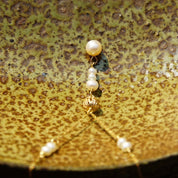 Vintage 14K Gold Pearl Y-Necklace, Elegant Necklace With Gold & Pearl Beads, Loose Rope Chain, Petite/Delicate Gold Choker, 16 1/2" Long