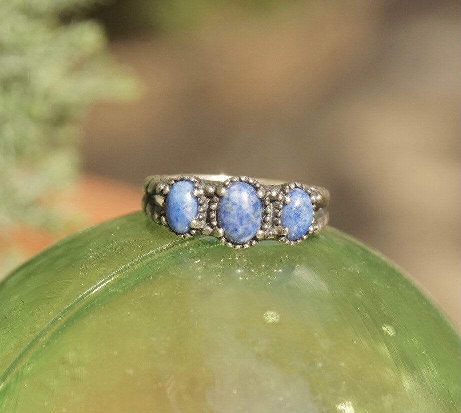 Vintage Signed AW Sterling Silver Sodalite Ring, Marbled Blue Stones, Braided Silver Band, Multi-Stone, Stackable Ring, Size 8 1/2 US
