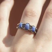 Vintage Signed AW Sterling Silver Sodalite Ring, Marbled Blue Stones, Braided Silver Band, Multi-Stone, Stackable Ring, Size 8 1/2 US