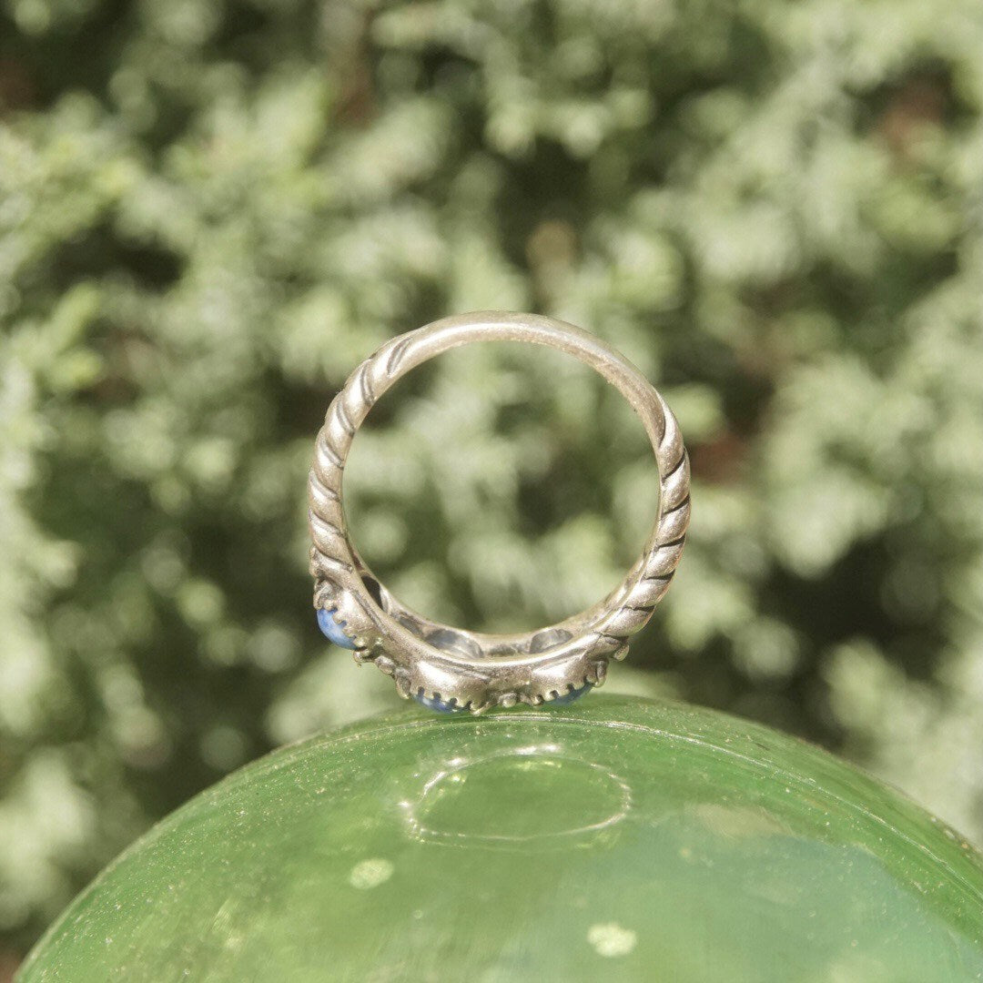 Vintage Signed AW Sterling Silver Sodalite Ring, Marbled Blue Stones, Braided Silver Band, Multi-Stone, Stackable Ring, Size 8 1/2 US