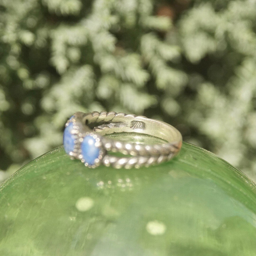 Vintage Signed AW Sterling Silver Sodalite Ring, Marbled Blue Stones, Braided Silver Band, Multi-Stone, Stackable Ring, Size 8 1/2 US