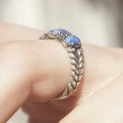Vintage Signed AW Sterling Silver Sodalite Ring, Marbled Blue Stones, Braided Silver Band, Multi-Stone, Stackable Ring, Size 8 1/2 US