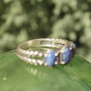 Vintage Signed AW Sterling Silver Sodalite Ring, Marbled Blue Stones, Braided Silver Band, Multi-Stone, Stackable Ring, Size 8 1/2 US