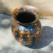 Vintage Israeli Blackened Copper & Silver Accent Vase, Oxidized Copper, Sterling Silver Diamonds, Unique Flower Vase, 8.5" H x 6" W