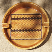 Vintagw Mid Century Modern Glazed Ceramic Ashtray, Large Round Ashtray With 2 Cigarette Holders, Brown & Tan Ceramic Ashtray, 9.5 Diameter