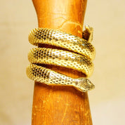 Vintage Whiting & Davis Gold Mesh Snake Necklace And Bracelet, Triple Coil Snake Cuff, Single Coil Snake Choker, Gold Tone Jewelry Set