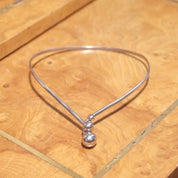 Vintage Modernist Sterling Silver Collar Necklace, Silver Wrap Choker With Interlocking Bead Pendant, Minimalist Statement Necklace