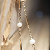 Vintage 14K Gold Bar Cultured Pearl Station Necklace, Yellow Gold & White Pearl, 1mm Cable Chain, 5mm Pearls, 585 Jewelry, 23 Long