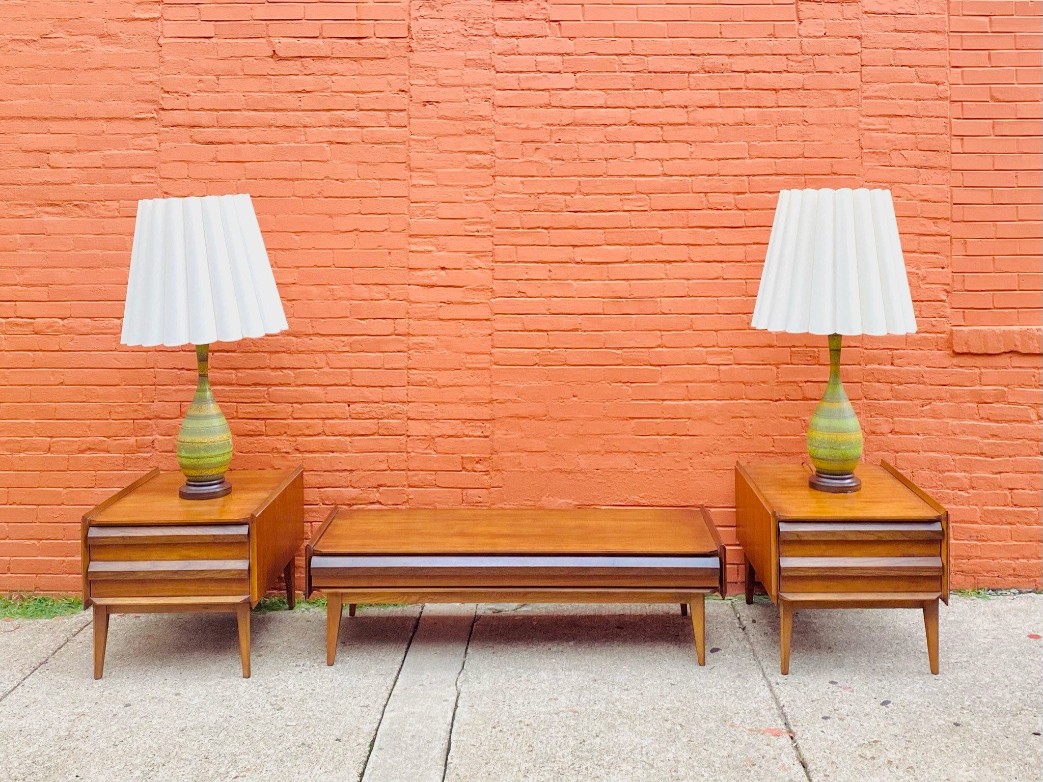 Vintage Mid Century Modern LANE First Edition Walnut & Pecan Coffee Table / End Table Set, In Amazing Condition, Style No. 1062 01