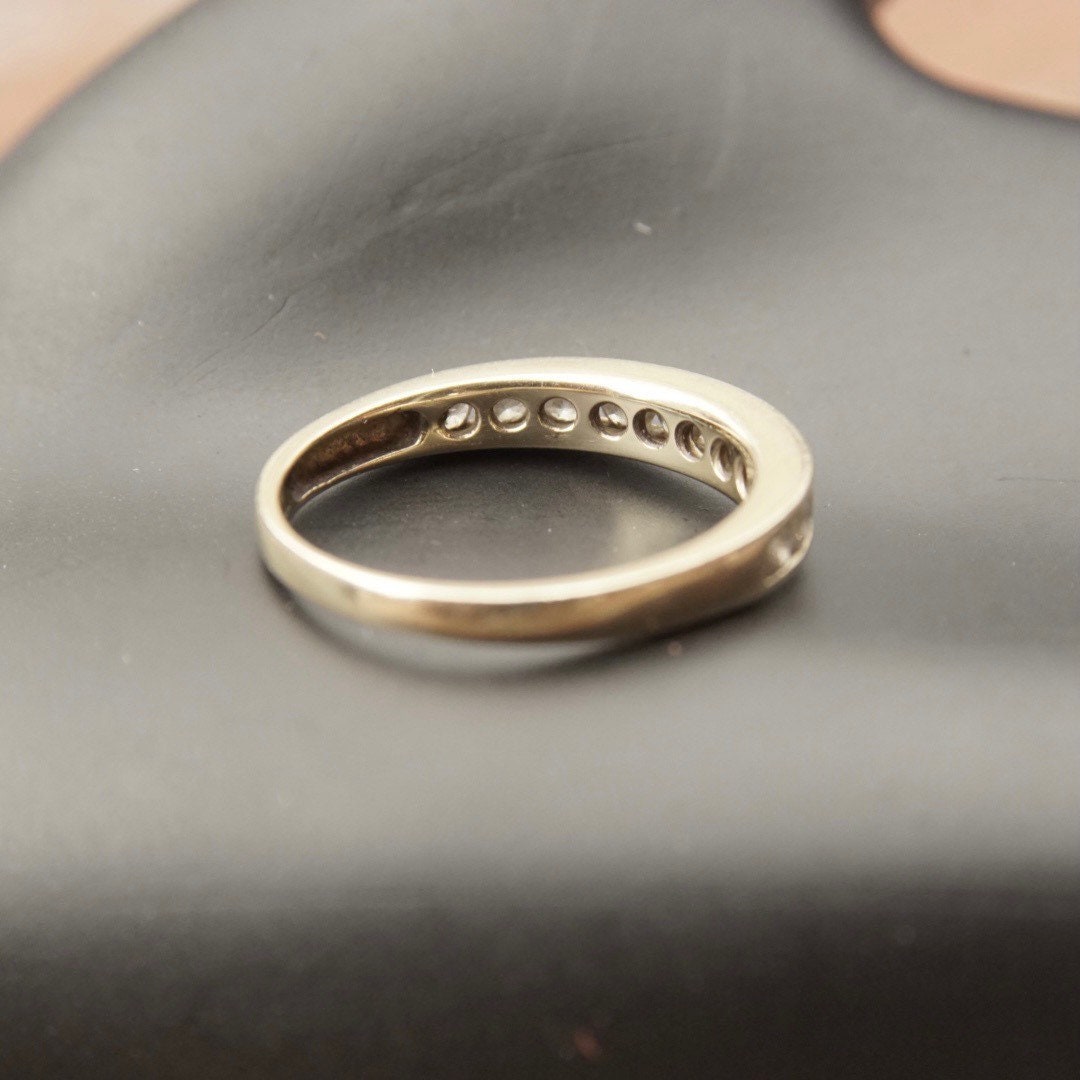 Vintage 10K Gold Diamond Pave Band Ring, Half Eternity Wedding Ring, 11 Round Cut Diamonds, 1/32 CT, Yellow Gold Band, Size 7 US