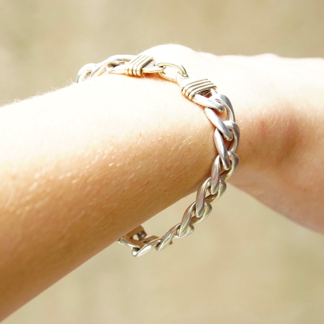 Vintage Modernist Sterling Silver Cuban Link Bracelet, Signed Inger K 925, Solid Silver Chain Link Bracelet, Unisex Bracelet, 7 1/2" Long