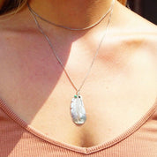 Vintage Signed E. Yazzie Sterling Silver Turquoise Bead Feather Pendant, Native American, Engraved 925 Silver, Small Green Stone, 1 7/8" L