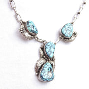 Vintage Signed Tom Willeto Sterling Silver & Turquoise Necklace, Multi-Stone Turquoise Y-Pendant, Adjustable Long Link Cable Chain