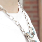 Vintage Signed Tom Willeto Sterling Silver & Turquoise Necklace, Multi-Stone Turquoise Y-Pendant, Adjustable Long Link Cable Chain