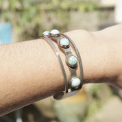 Vintage Modernist Sterling Silver Multi-Stone Turquoise Cuff, Silver Cut Out Cuff, New Mexico Turquoise, Hecho En Mexico 925