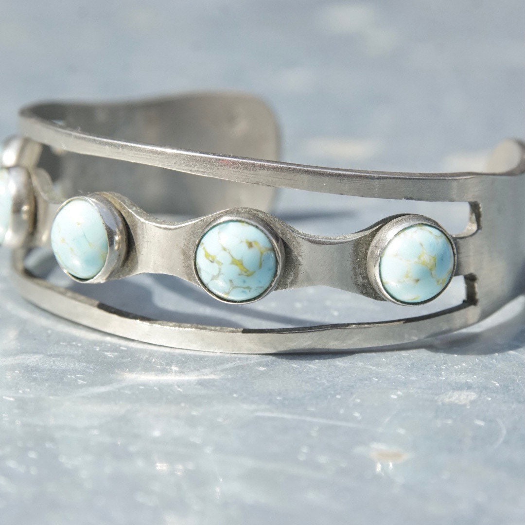Vintage Modernist Sterling Silver Multi-Stone Turquoise Cuff, Silver Cut Out Cuff, New Mexico Turquoise, Hecho En Mexico 925