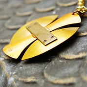 Vintage Signed Moda Handmade Gold Tone Faux Turquoise Pendant Necklace, Modernist Pendant Necklace, Handmade In Malta, 24 3/4" Long