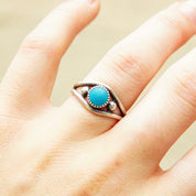 Vintage Sterling Silver Turquoise Ring, Minimalist Silver Cutout Ring, Blue Gemstone, Accent Silver Beads, 925 Jewelry, Size 7 3/4 US
