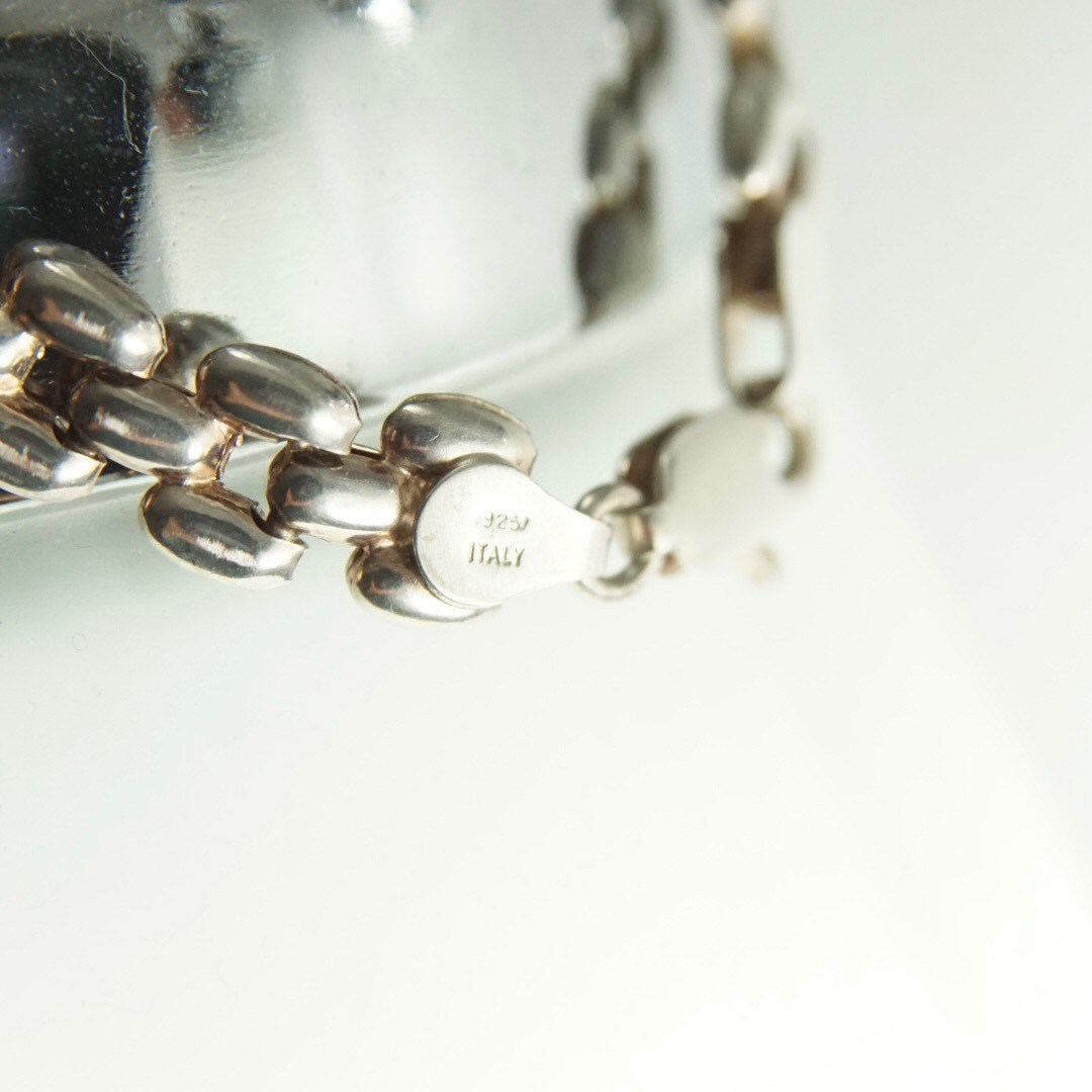 Vintage Italian Sterling Silver Panther Link Bracelet, 8mm, Minimalist Silver Bracelet, Lobster Clasp, Italy 925, 7 1/2 L