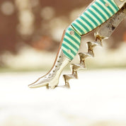 Antique German Ladies Legs Green and White Striped Corkscrew, Signed G & S Germany, Rare Unique Wine Bottle Opener, 2 3/4" Long