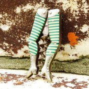 Antique German Ladies Legs Green and White Striped Corkscrew, Signed G & S Germany, Rare Unique Wine Bottle Opener, 2 3/4" Long
