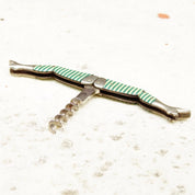 Antique German Ladies Legs Green and White Striped Corkscrew, Signed G & S Germany, Rare Unique Wine Bottle Opener, 2 3/4" Long