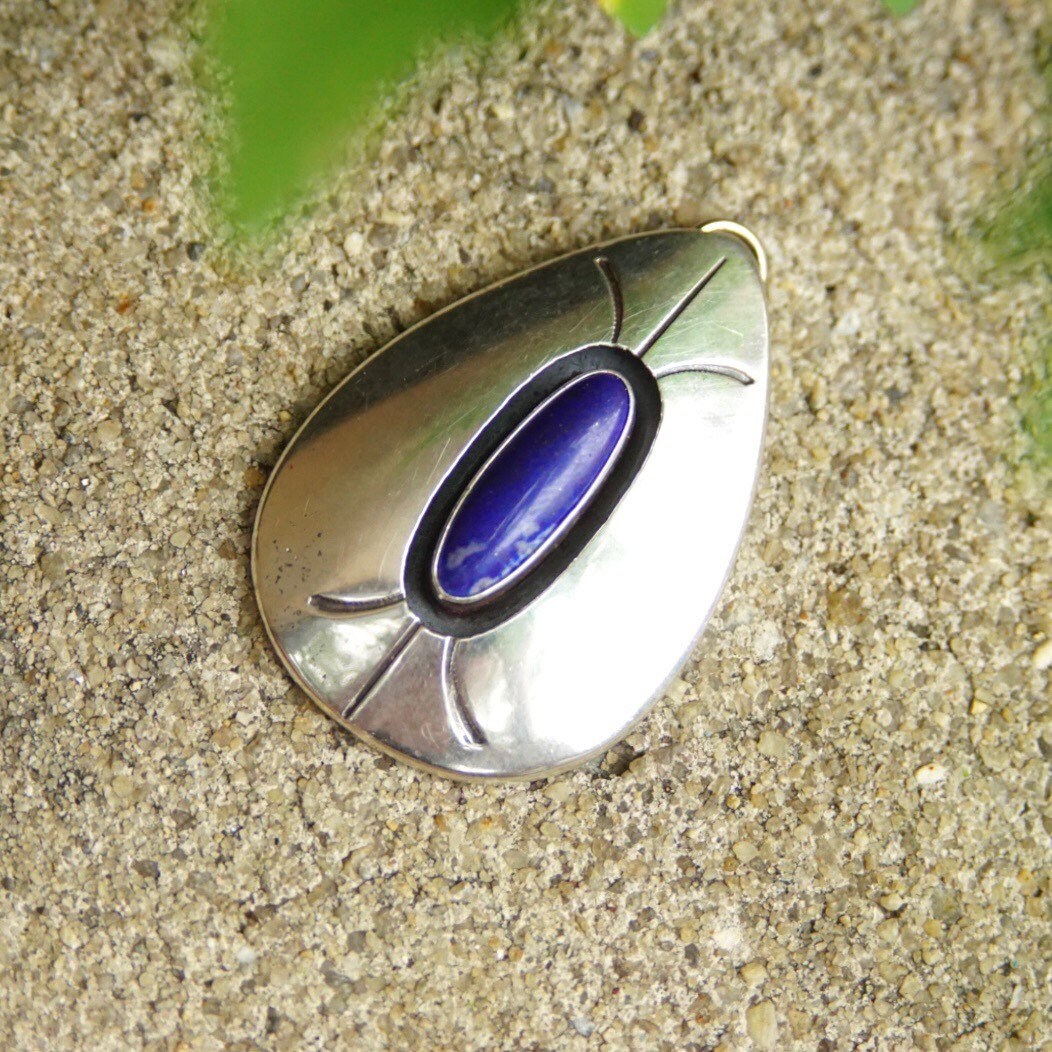 Vintage Signed Sterling Silver Lapis Lazuli Pendant, Unique Teardrop Pendant, Dark Blue Gemstone, 925 Jewelry, 2 Long