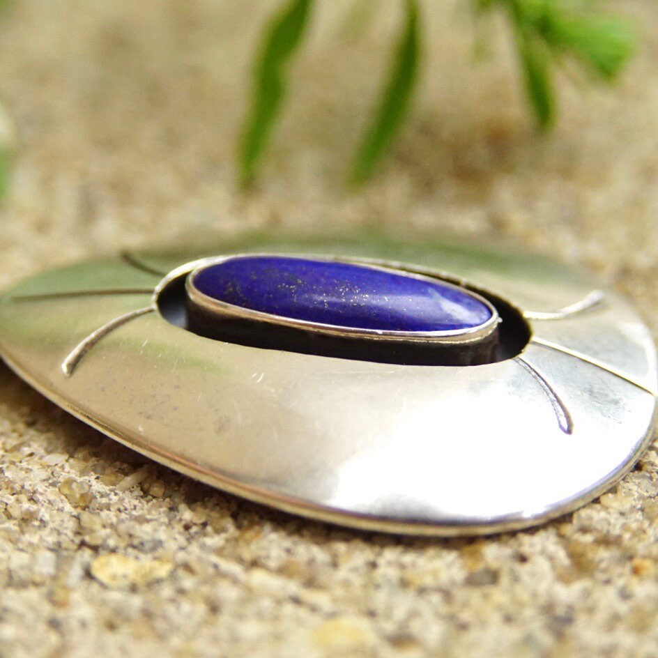 Vintage Signed Sterling Silver Lapis Lazuli Pendant, Unique Teardrop Pendant, Dark Blue Gemstone, 925 Jewelry, 2 Long