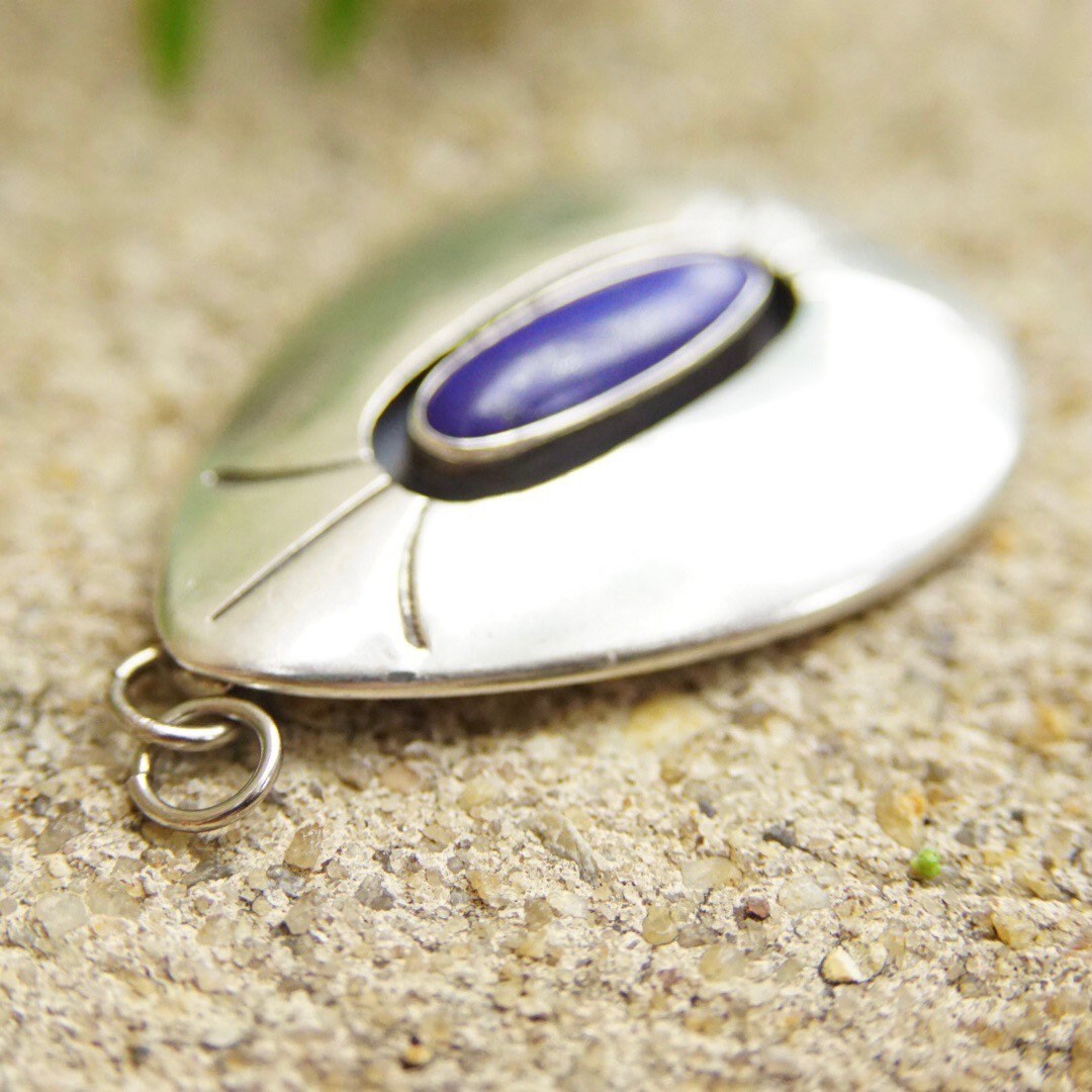 Vintage Signed Sterling Silver Lapis Lazuli Pendant, Unique Teardrop Pendant, Dark Blue Gemstone, 925 Jewelry, 2 Long