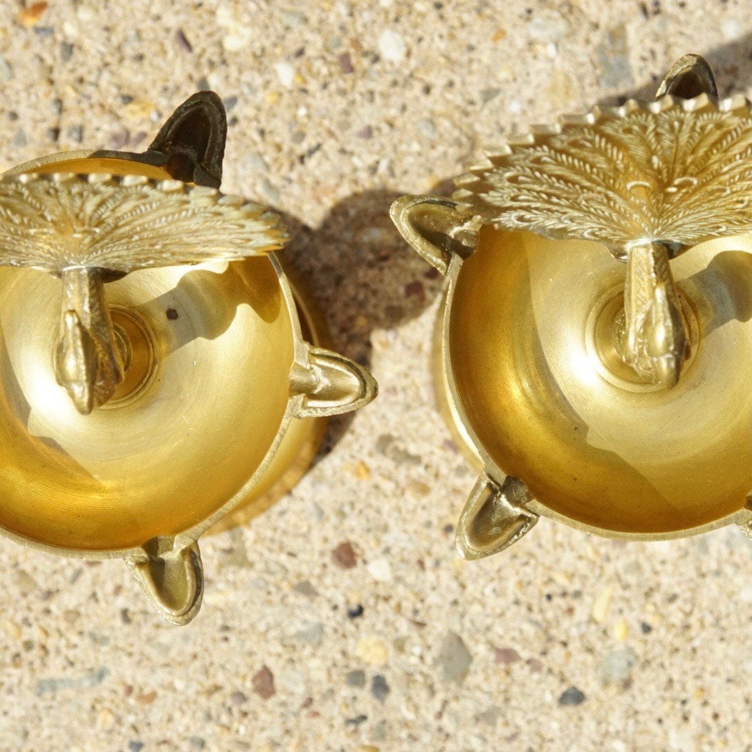 Vintage Brass Peacock Ashtrays, Pair Of Standing Ashtrays, 16" Tall, Cigarette Holders, Engraved Brass, Set Of Two, Unique Home Decor