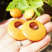 Vintage Mod Wooden Hoop Earrings, Dangle Stud Earrings, 1960's Style, Gogo Dancer, Natural Wood Earrings, Statement Piece, 2 1/2" Long