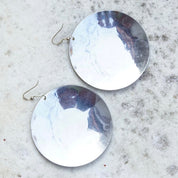 Vintage Silver Medallion Sun Dangle Earrings, Large Silver Disc With Sun Face & Flower Design, French Hooks, Statement Earrings, 3" Long