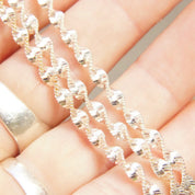 Vintage Italian Sterling Silver Spiral Herringbone Chain, 4 mm, Shiny Silver Chain, Unisex Necklace, 925 Italy GM, 29.5" Long