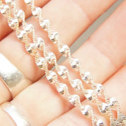 Vintage Italian Sterling Silver Spiral Herringbone Chain, 4 mm, Shiny Silver Chain, Unisex Necklace, 925 Italy GM, 24" Long