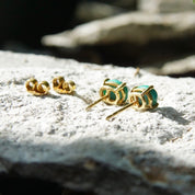 Vintage 14K Gold Turquoise Post Earrings, Yellow Gold, Prong Set Turquoise Stone, Small Oval Stud Earrings, Gemstone Jewelry, 8mm x 6mm