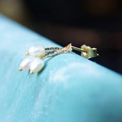 Vintage 14K Gold Baroque Pearl Seed Tassel Earring, Yellow Gold Dangle Post, Iridescent White Pearls, Petite 14K Pearl Earrings