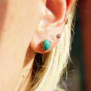 Vintage 14K Gold Turquoise Post Earrings, Yellow Gold, Prong Set Turquoise Stone, Small Oval Stud Earrings, Gemstone Jewelry, 8mm x 6mm