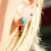 Vintage 14K Gold Turquoise Post Earrings, Yellow Gold, Prong Set Turquoise Stone, Small Oval Stud Earrings, Gemstone Jewelry, 8mm x 6mm